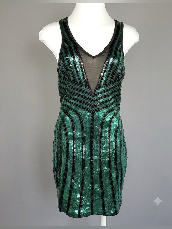 bebe Dresses & Skirts - Green Sequin V-Neck Dress